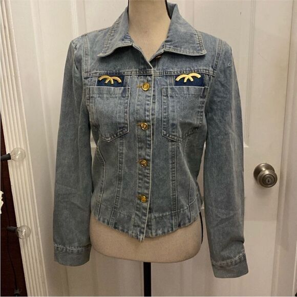Denim Jacket with Gold Accents, S - Picture 1 of 7